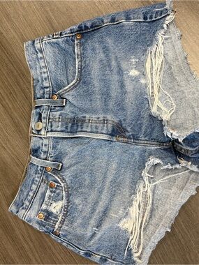 Levi's Premium 501 Light Blue Distressed High Rised Denim Cutoff Shorts